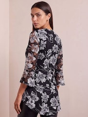 Roman Grey Floral Lace Stretch Top - Image 4 of 4