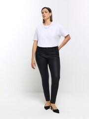 River Island Black Curve Mid Rise Bum Sculpt Coated Jeans - Image 1 of 3