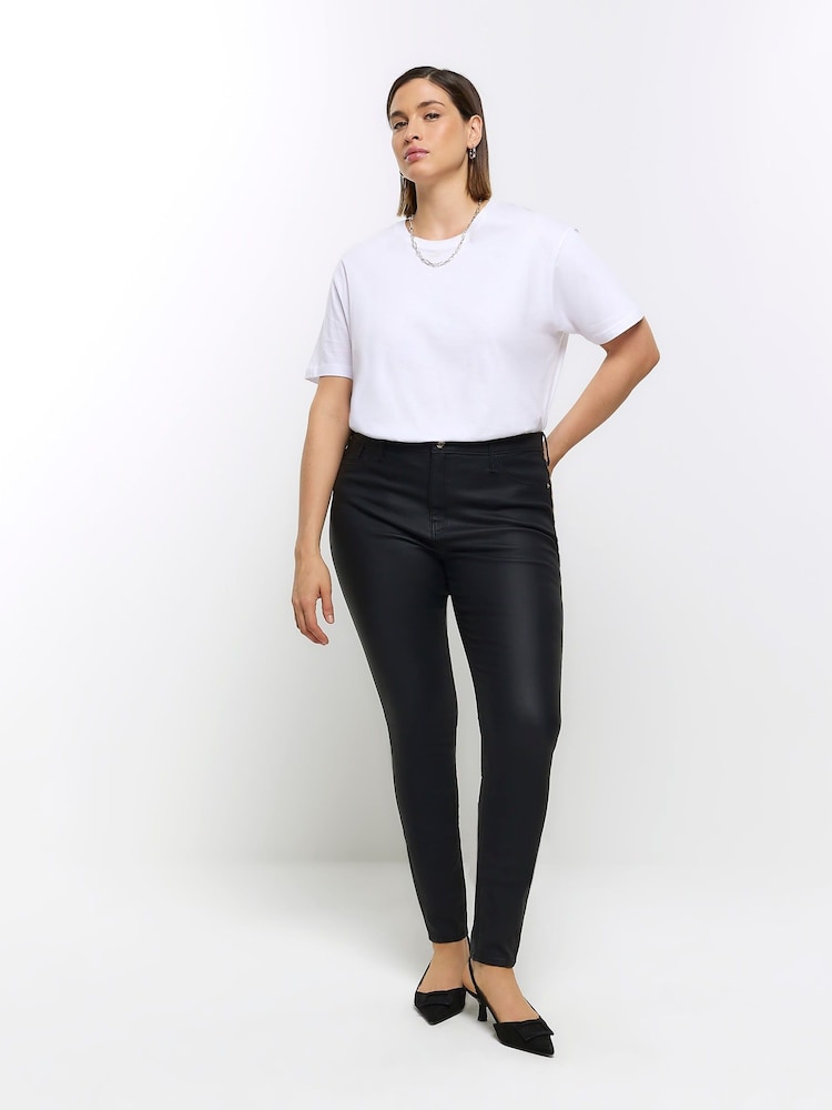 River Island Black Curve Mid Rise Bum Sculpt Coated Jeans - Image 1 of 3
