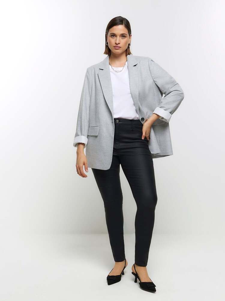River Island Black Curve Mid Rise Bum Sculpt Coated Jeans - Image 2 of 3