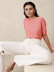 Banana Republic Pink Fern Linen-Blend Short Sleeve Jumper - Image 1 of 1