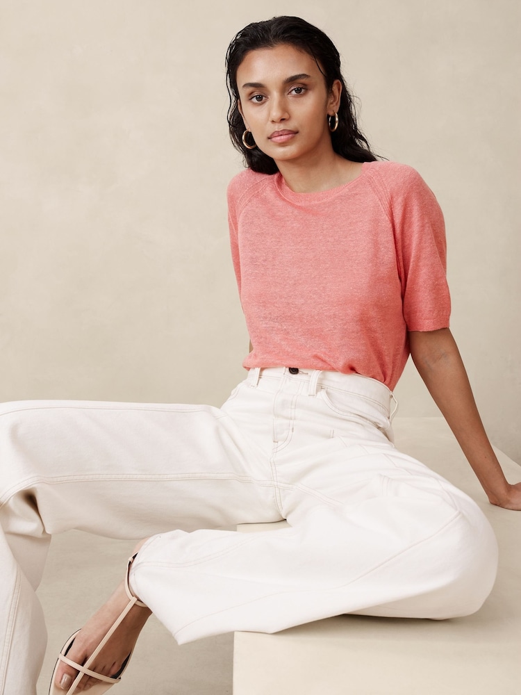 Banana Republic Pink Fern Linen-Blend Short Sleeve Jumper - Image 1 of 1