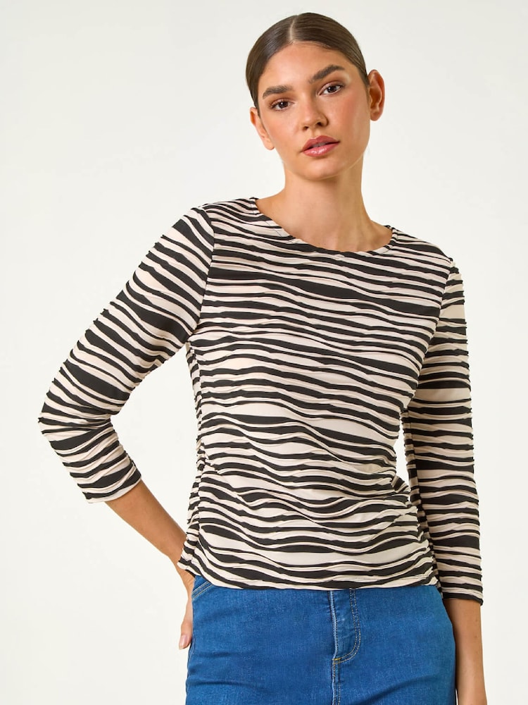 Roman Black Stretch Textured Stripe Top - Image 1 of 4 Roman Black Stretch Textured Stripe Top - Image 1 of 4