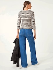 Roman Black Stretch Textured Stripe Top - Image 2 of 4