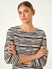 Roman Black Stretch Textured Stripe Top - Image 3 of 4