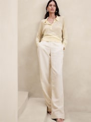 Banana Republic Beige Fern Linen-Blend Lightweight Polo Jumper - Image 1 of 4