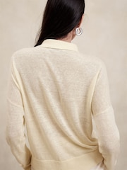 Banana Republic Beige Fern Linen-Blend Lightweight Polo Jumper - Image 2 of 4