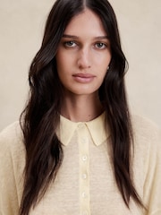 Banana Republic Beige Fern Linen-Blend Lightweight Polo Jumper - Image 3 of 4