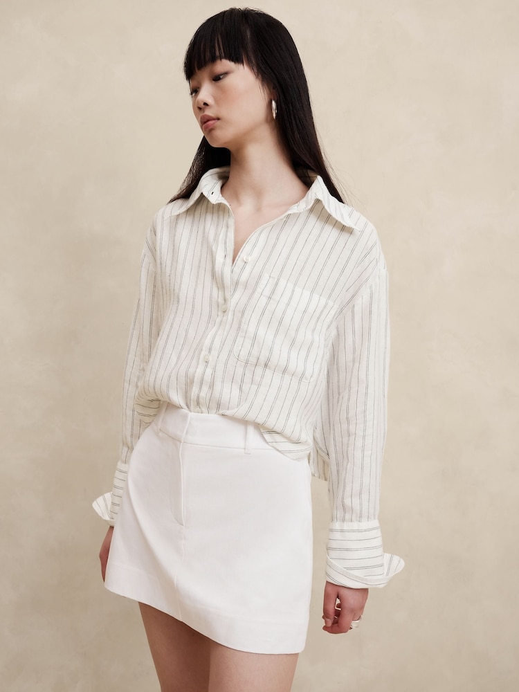 Banana Republic Beige The Boxy Crop Linen Shirt - Image 1 of 4