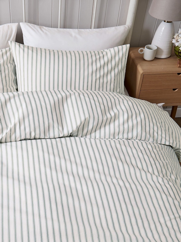 Helena Springfield Sage Ticking Stripe Duvet Cover & Pillowcase Set - Image 1 of 5