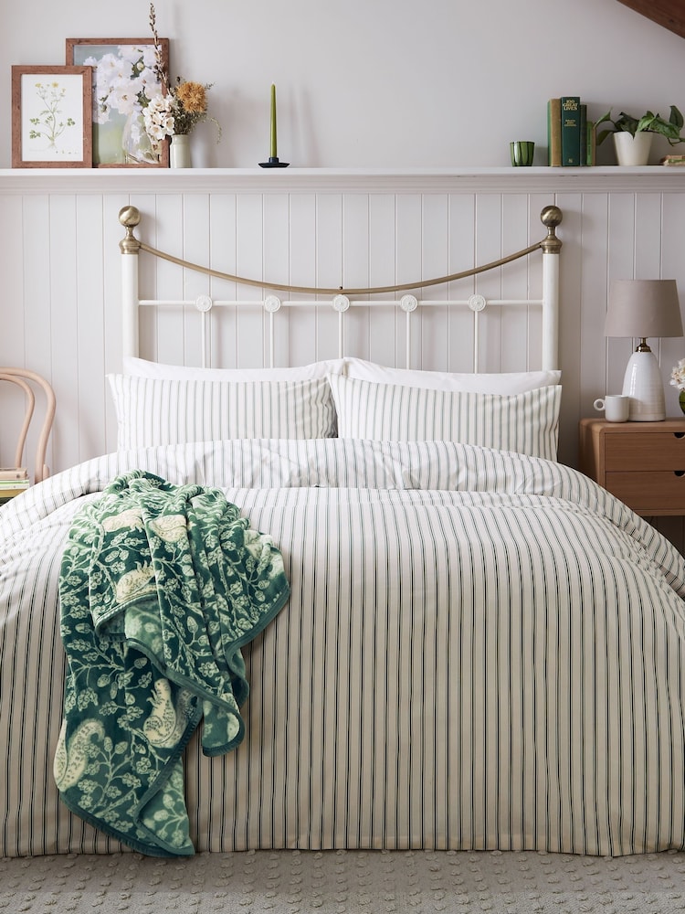 Helena Springfield Sage Ticking Stripe Duvet Cover & Pillowcase Set - Image 2 of 5