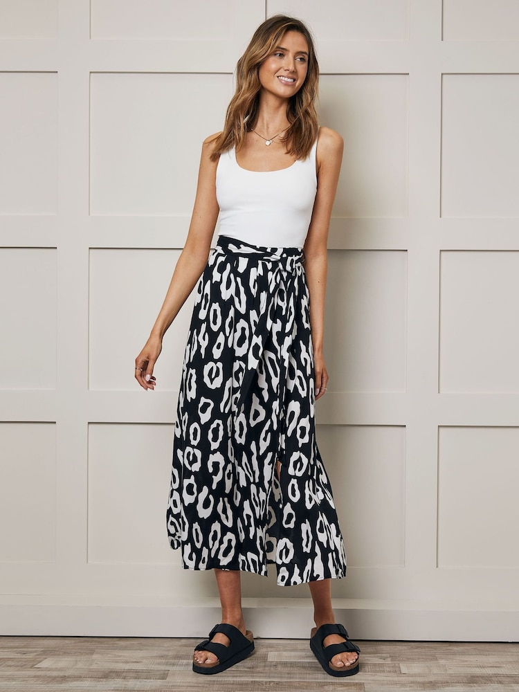 Threadbare Black Leopard Midi Skirt with Belt - Image 1 of 4 Threadbare Black Leopard Midi Skirt with Belt - Image 1 of 4