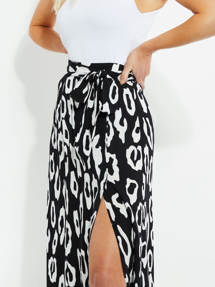Threadbare Black Leopard Midi Skirt with Belt - Image 4 of 4 Threadbare Black Leopard Midi Skirt with Belt - Image 4 of 4