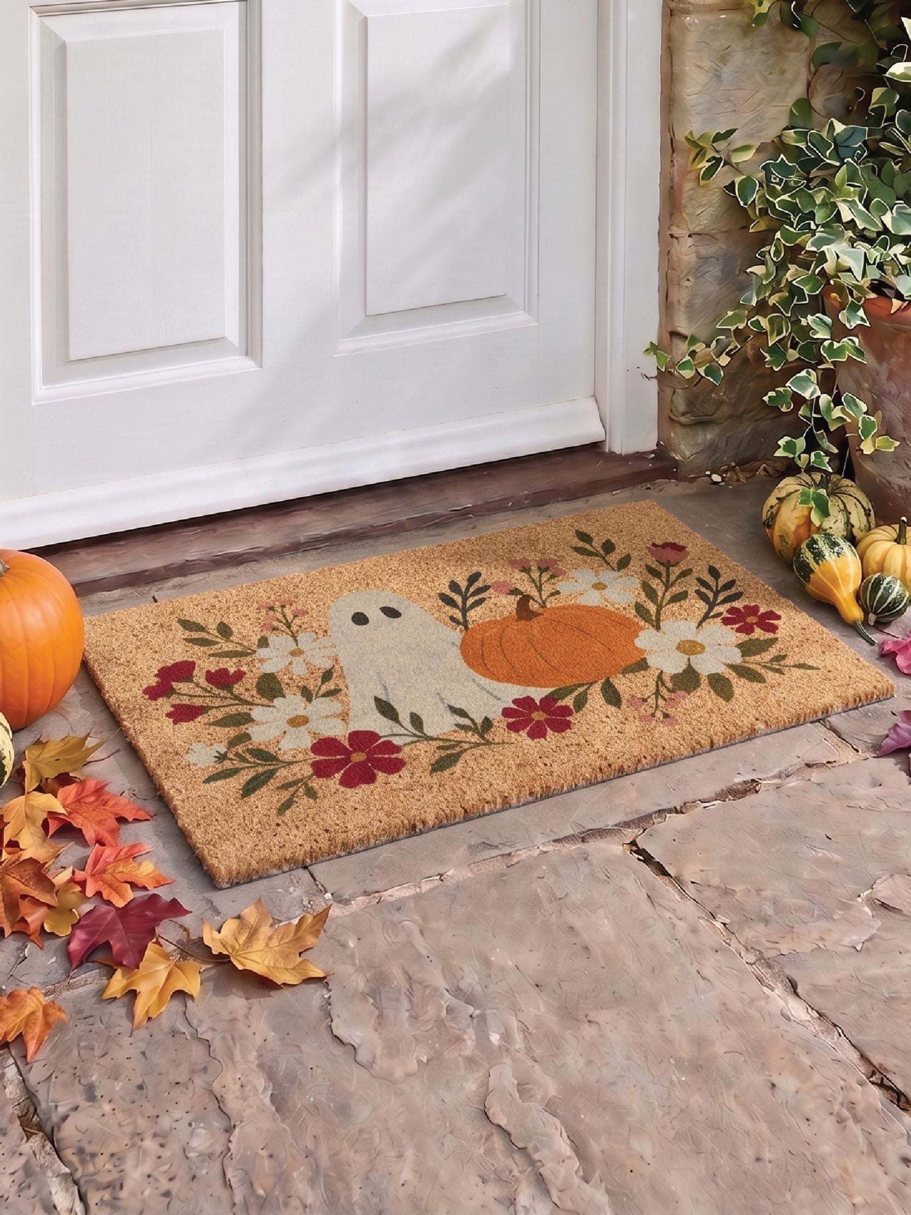 Artsy Mats Unisex Natural Ghost Floral Coir Doormat With Non-Slip Backing 60X40cm | Size: 40 Cm X 60 Cm - Image 2