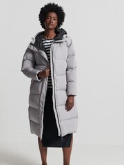 Superdry Grey Studios Longline Duvet Padded Coat - Image 1 of 8