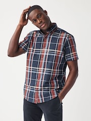 Navy Blue/Burgundy Red Madras Check Easy Iron Button Down Oxford Shirt - Image 1 of 7