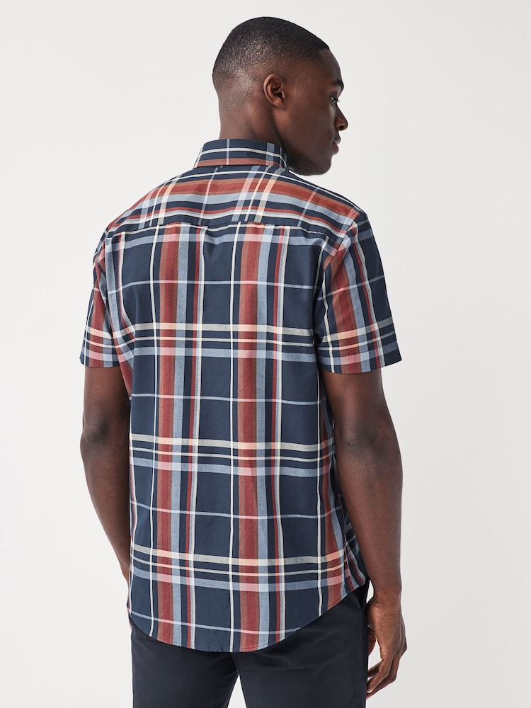 Navy Blue/Burgundy Red Madras Check Easy Iron Button Down Oxford Shirt - Image 2 of 7