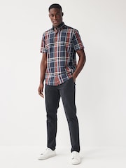 Navy Blue/Burgundy Red Madras Check Easy Iron Button Down Oxford Shirt - Image 3 of 7