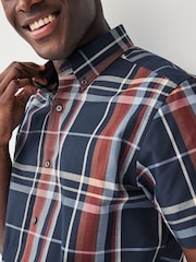 Navy Blue/Burgundy Red Madras Check Easy Iron Button Down Oxford Shirt - Image 4 of 7