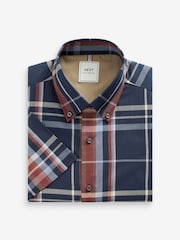 Navy Blue/Burgundy Red Madras Check Easy Iron Button Down Oxford Shirt - Image 6 of 7