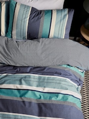 Helena Springfield Navy Horizon Striped Duvet Cover & Pillowcase Set - Image 1 of 5