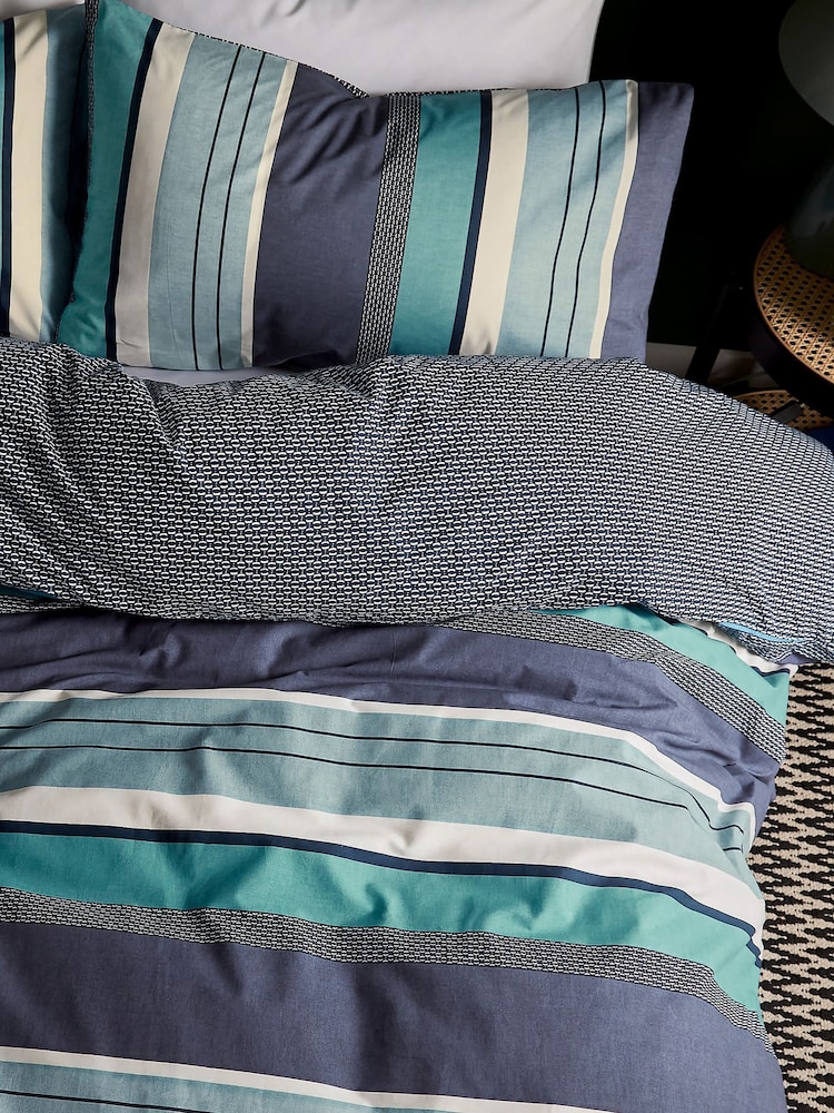 Helena Springfield Navy Horizon Striped Duvet Cover & Pillowcase Set - Image 1 of 5