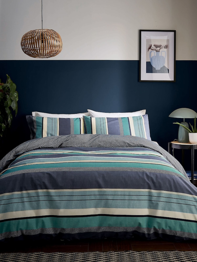 Helena Springfield Navy Horizon Striped Duvet Cover & Pillowcase Set - Image 2 of 5