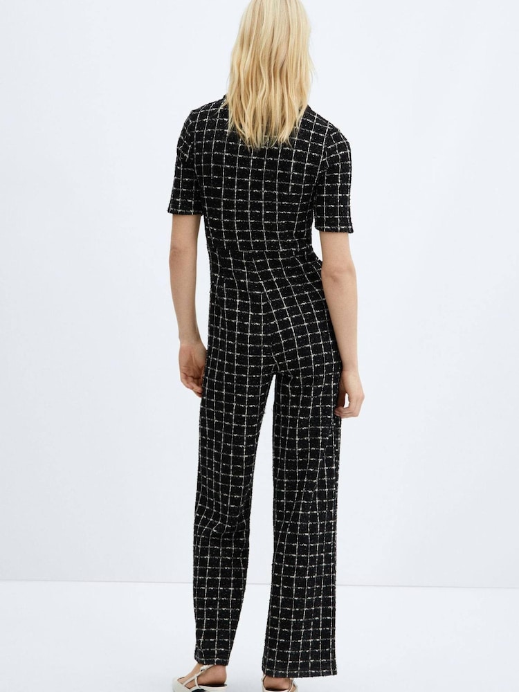 Mango Black Short-Sleeved Tweed Jumpsuit - Image 2 of 6 Mango Black Short-Sleeved Tweed Jumpsuit - Image 2 of 6