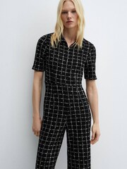 Mango Black Short-Sleeved Tweed Jumpsuit - Image 3 of 6