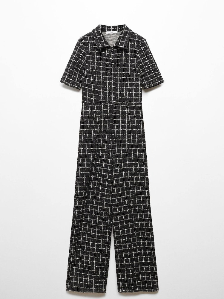 Mango Black Short-Sleeved Tweed Jumpsuit - Image 6 of 6 Mango Black Short-Sleeved Tweed Jumpsuit - Image 6 of 6