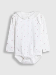 JoJo Maman Bébé White Heart Embroidered Peter Pan Bodysuit - Image 1 of 3
