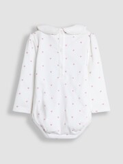 JoJo Maman Bébé White Heart Embroidered Peter Pan Bodysuit - Image 2 of 3