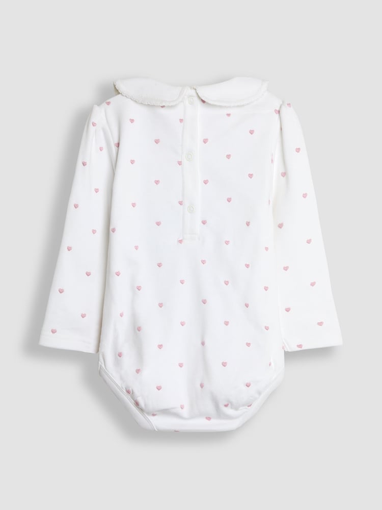 JoJo Maman Bébé White Heart Embroidered Peter Pan Bodysuit - Image 2 of 3