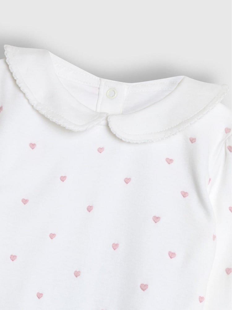 JoJo Maman Bébé White Heart Embroidered Peter Pan Bodysuit - Image 3 of 3