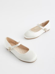 Elfenbein, Satin, schmutzbeständig, Brautjungfer - Mary-Jane-Schuhe mit quadratischer Zehenpartie für festliche Anlässe für Blumenmädchen - Bild 1 von 4