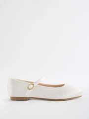 Elfenbein, Satin, schmutzbeständig, Brautjungfer - Mary-Jane-Schuhe mit quadratischer Zehenpartie für festliche Anlässe für Blumenmädchen - Bild 2 von 4