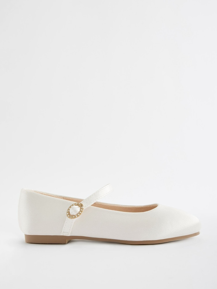 Elfenbein, Satin, schmutzbeständig, Brautjungfer - Mary-Jane-Schuhe mit quadratischer Zehenpartie für festliche Anlässe für Blumenmädchen - Bild 2 von 4