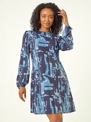 Roman Blue Petite Abstract Swing Dress - Image 1 of 4