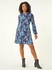 Roman Blue Petite Abstract Swing Dress - Image 3 of 4