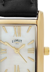 Limit Black Rectangular Gold Analogue Watch with Leather Strap - Image 4 of 5