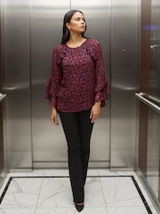 Roman Black Petite Paisley Frill Sleeve Top - Image 1 of 4