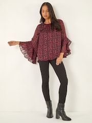 Roman Black Petite Paisley Frill Sleeve Top - Image 3 of 4