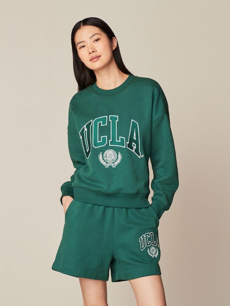 Green License UCLA Collegiate University Graphic Crew Neck Varsity Slogan Sweatshirt - Image 2 of 6