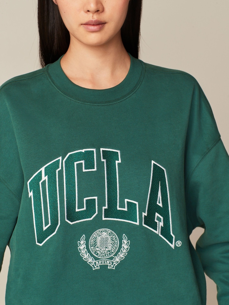 Green License UCLA Collegiate University Graphic Crew Neck Varsity Slogan Sweatshirt - Image 4 of 6