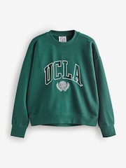 Green License UCLA Collegiate University Graphic Crew Neck Varsity Slogan Sweatshirt - Image 5 of 6