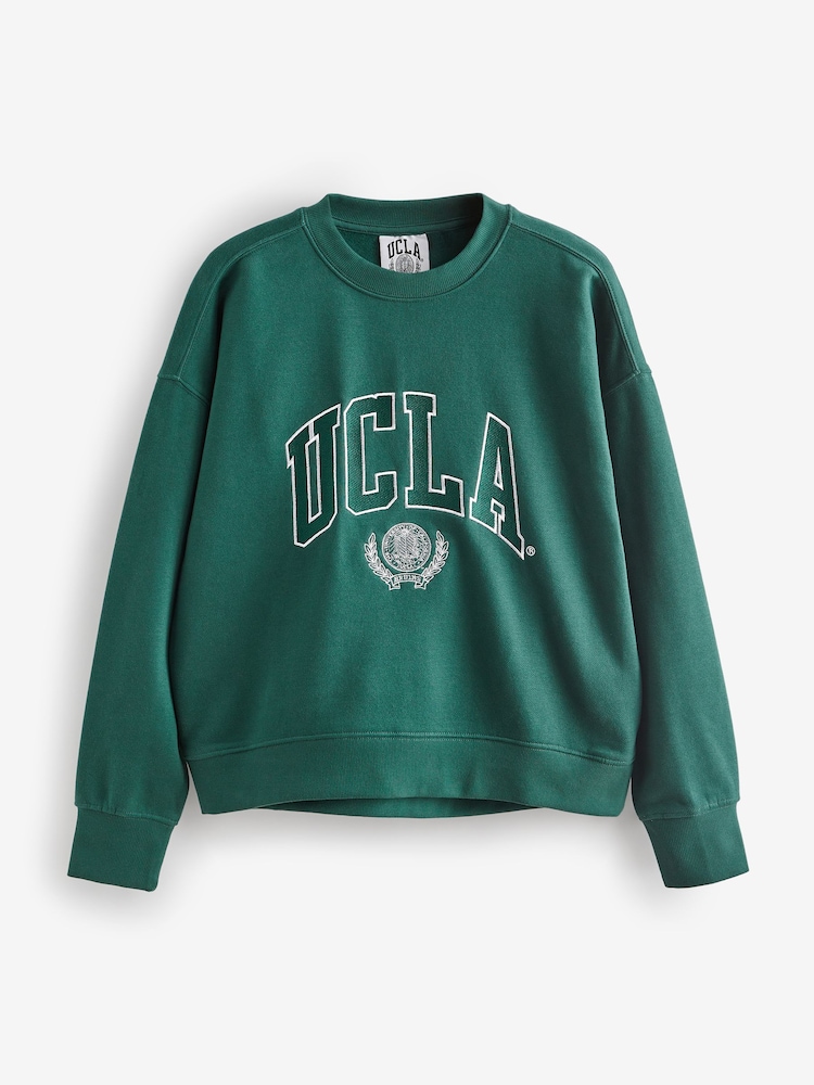 Green License UCLA Collegiate University Graphic Crew Neck Varsity Slogan Sweatshirt - Image 5 of 6