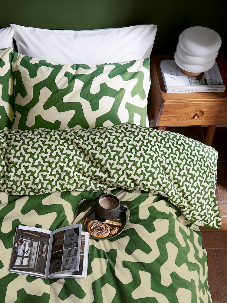 Helena Springfield Green Hikani Geometric Print Duvet Cover & Pillowcase Set - Image 1 of 5 Helena Springfield Green Hikani Geometric Print Duvet Cover & Pillowcase Set - Image 1 of 5