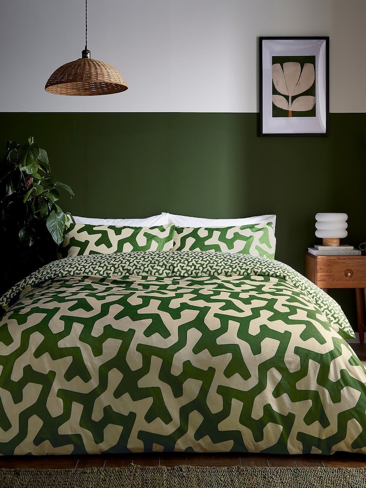 Helena Springfield Green Hikani Geometric Print Duvet Cover & Pillowcase Set - Image 2 of 5 Helena Springfield Green Hikani Geometric Print Duvet Cover & Pillowcase Set - Image 2 of 5