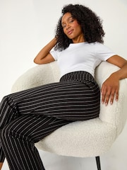 Roman Black Petite Stripe Print Stretch Trousers - Image 2 of 4