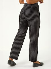 Roman Black Petite Stripe Print Stretch Trousers - Image 3 of 4